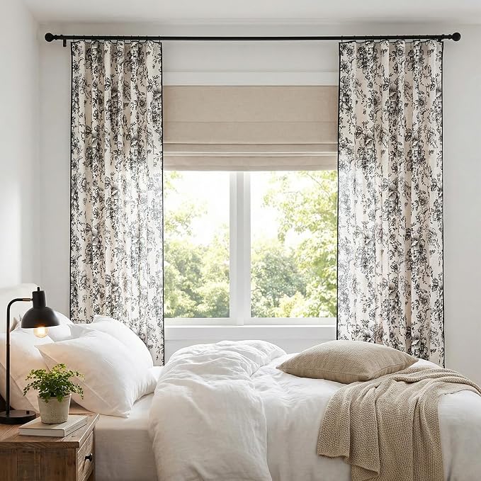 jinchan Linen Blend Floral Curtains French Country Curtain - Image 4