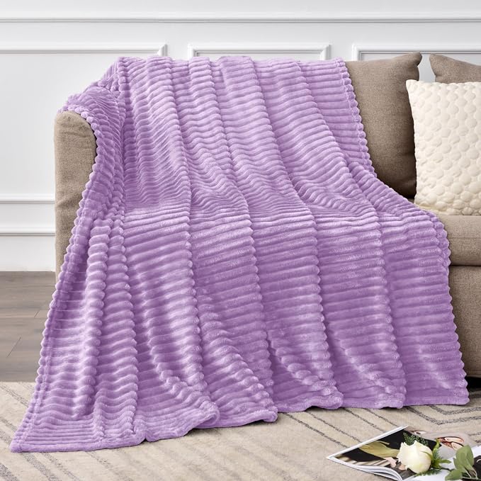 BEDELITE Throw Blanket for Couch, 3D Ribbed Jacquard Soft and Cozy Fleece Throw - Image 3