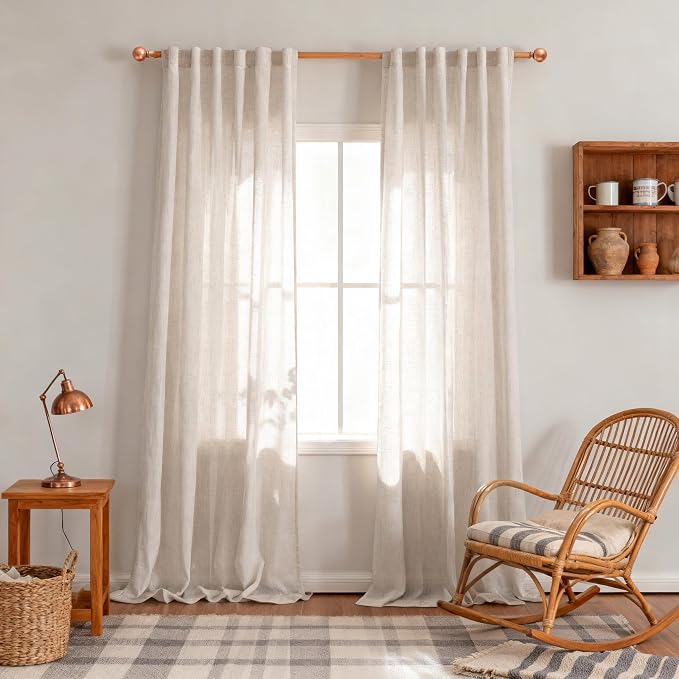 MYSKY HOME Natural Linen Living Room Curtains, Extra Long Semi Sheers Light - Image 8