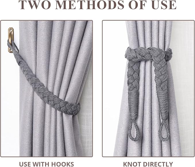 NICEEC 2 Pack Natural Cotton Rope Curtain Tiebacks Elegant Boho Style - Image 5