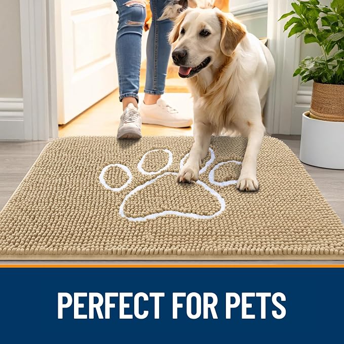 OLANLY Dog Door Mat for Muddy Paws 59x32, Paw Print Design, Absorbs Moisture - Image 6