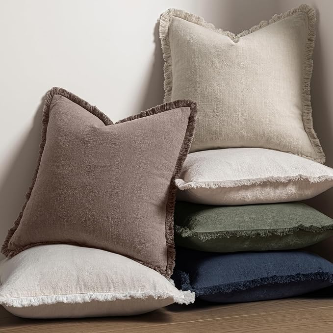 MIULEE Linen Fringe Decorative Fall Throw Pillow Covers Malt Ball 18x18 | Set - Image 5