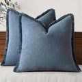 MIULEE Linen Fringe Decorative Euro Throw Pillow Covers Blue Ashes 26x26 | Set by MIULEE