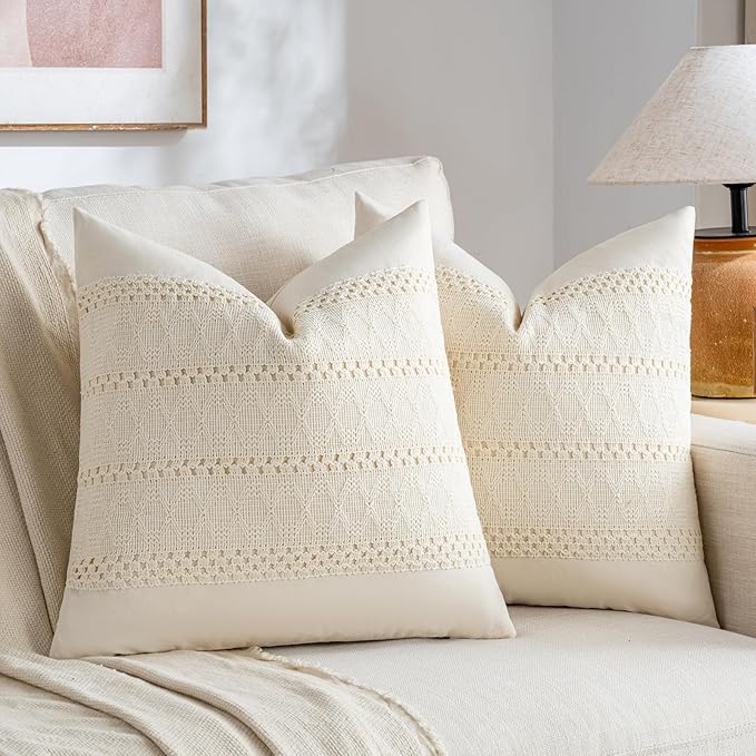 Fancy Homi Set of 1 Boho Cream Decorative Throw Pillow Cover 20x20 Inch - Image 2