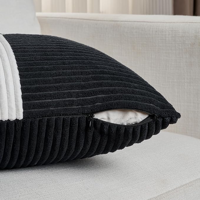 Fancy Homi Set of 2 Black White Euro Decorative Throw Pillow Covers 26x26 Inch - Image 4
