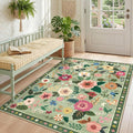RELEANY Floral Washable 3x5 Area Rugs LightGreen | Flower Carpet Print Boho by RELEANY