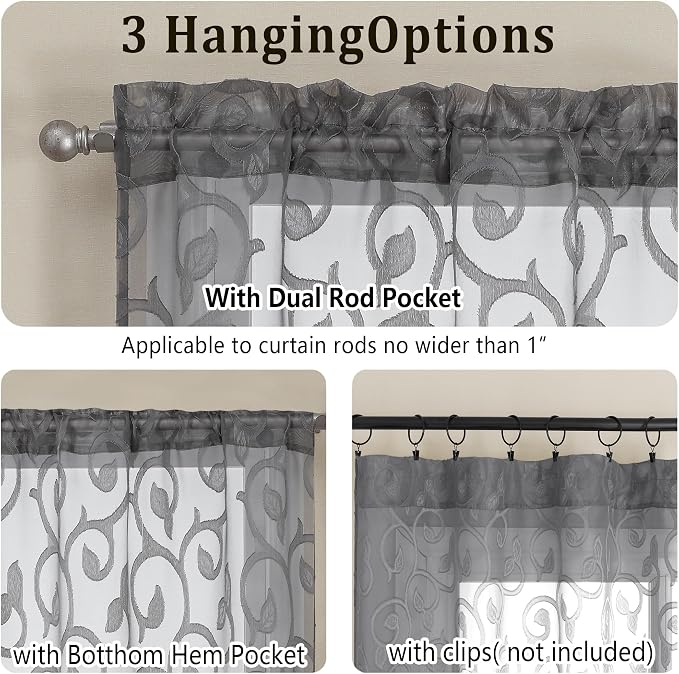 OWENIE Furman Cafe Curtains 30 Inch Length 2 Panels Set, Elegant Geometric - Image 4
