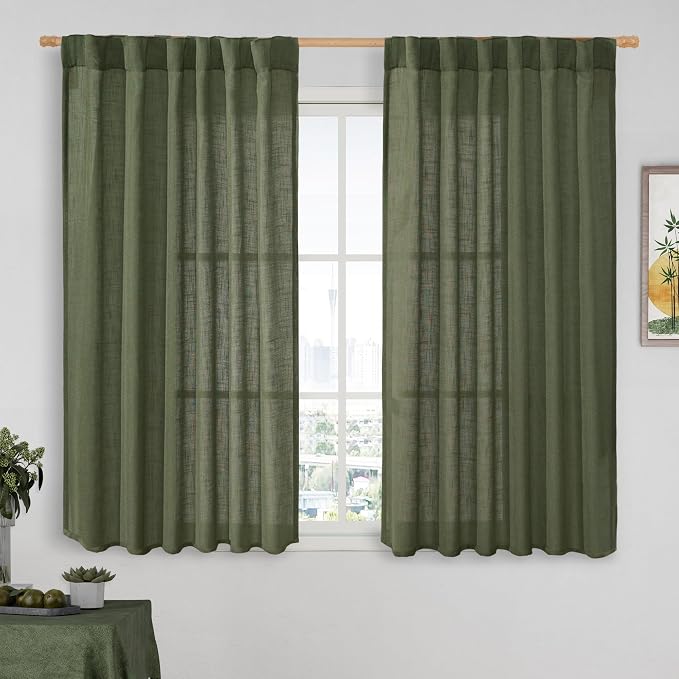 LAMIT Olive Green Light Filtering Linen Curtains 54 inches Long by LAMIT