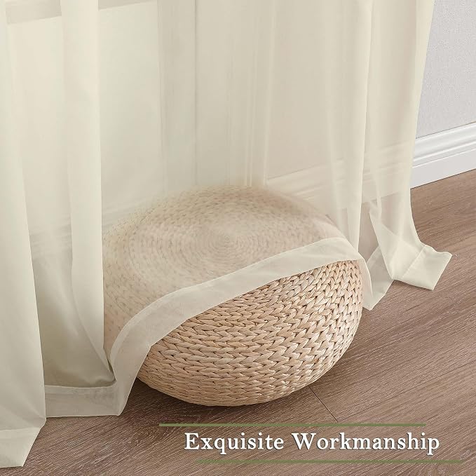 Lecloud Cream Sheer Curtains 63 Inch Length 2 Panels, Rod Pocket Light - Image 9
