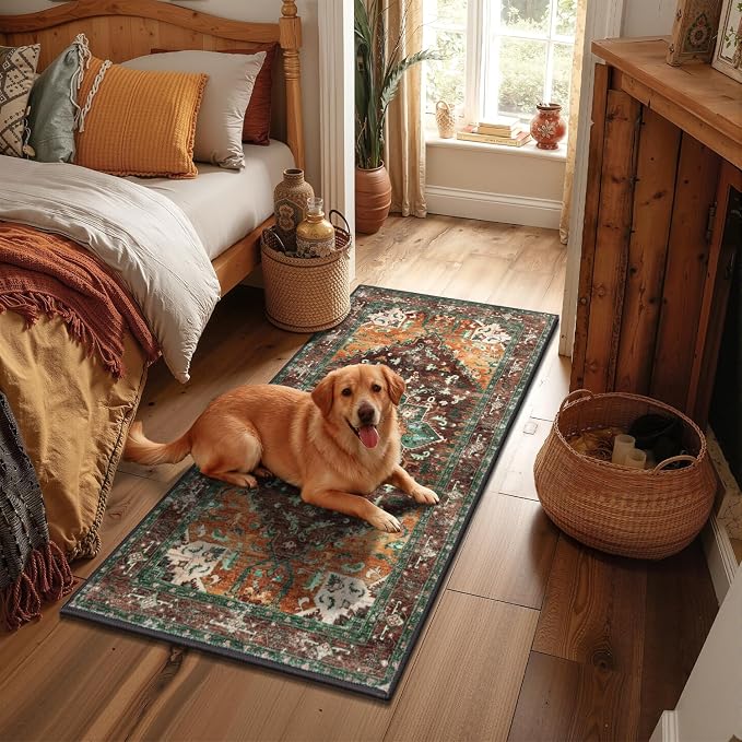 Yamaziot Washable Runner Rug, 2x4 Non-Slip Boho Vintage Hallway Rug Runner - Image 2