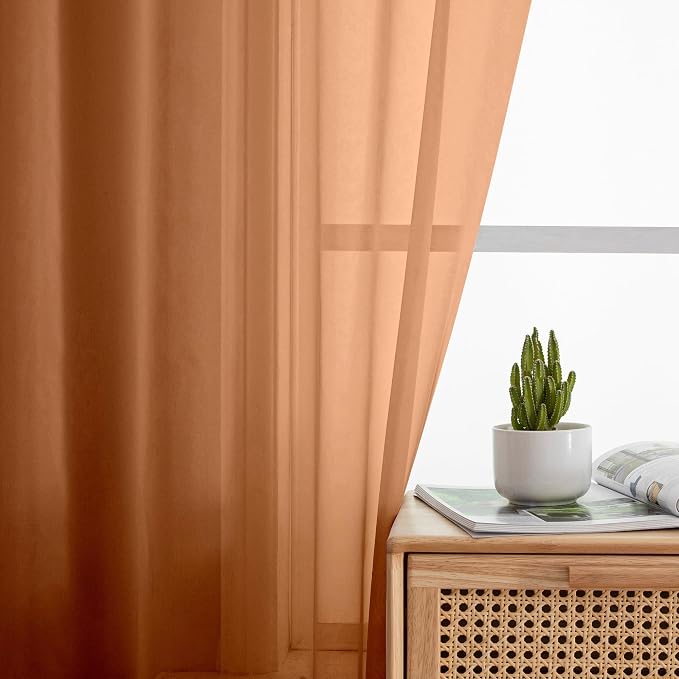 Simplebrand Orange Sheer Curtains 63 Inch Length 2 Panels, Rod Pocket Solid - Image 3