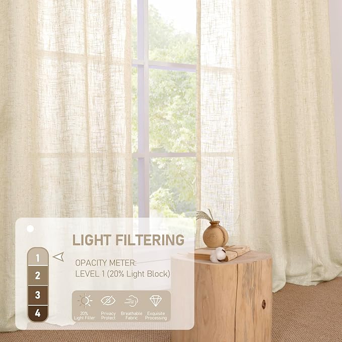 LAMIT Beige Linen Sheer Curtains 90 inch - Image 5