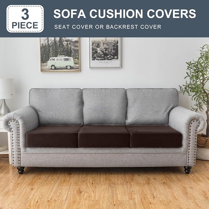 Couch Cover Stretch Velvet Sofa Cushion Cover 3-Piece - Image 3