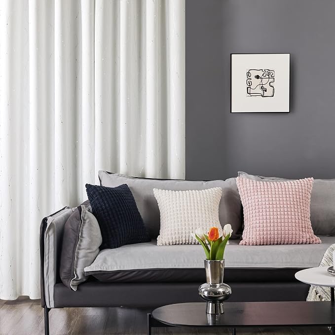 Deconovo Blackout Grommet Silver Pattern Printed Curtains, Pure White, 52W x 72L - Image 3