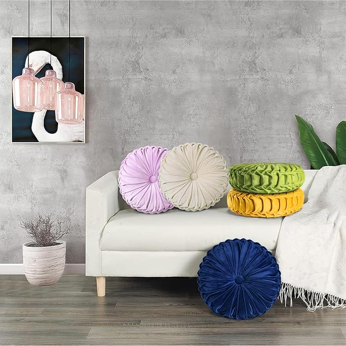 HIG Set of 2 Decorative Round Pleated Throw Pillows, Classy Accent Pumpkin - Image 5