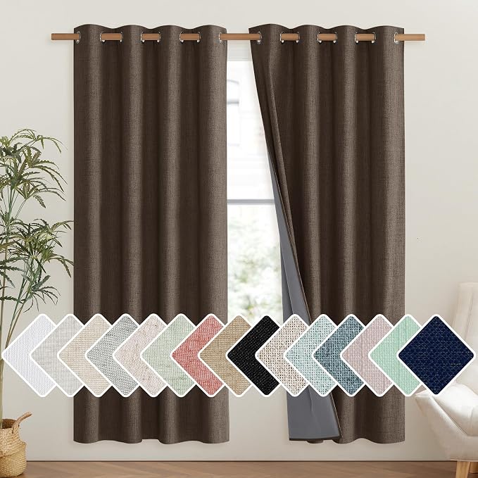 NICETOWN Coffee Vintage Linen 100% Blackout Curtains by NICETOWN