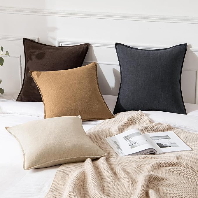 MIULEE Decorative Linen Euro Sham Pillow Covers 26x26 Brown Boho Farmhouse - Image 4