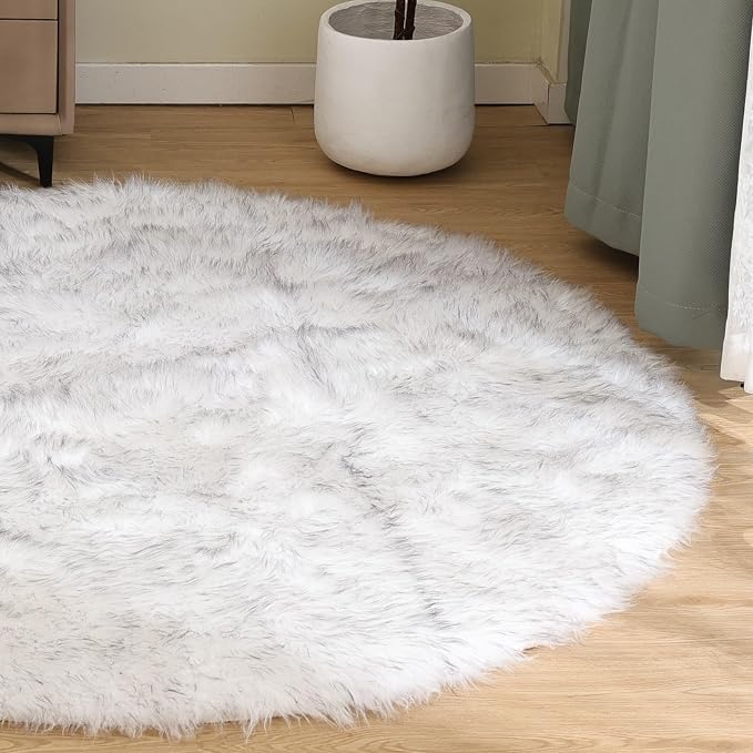 Goolela Round Sheepskin Rug 5ft Fluffy Circle Fuzzy Faux Fur Rug - Image 2