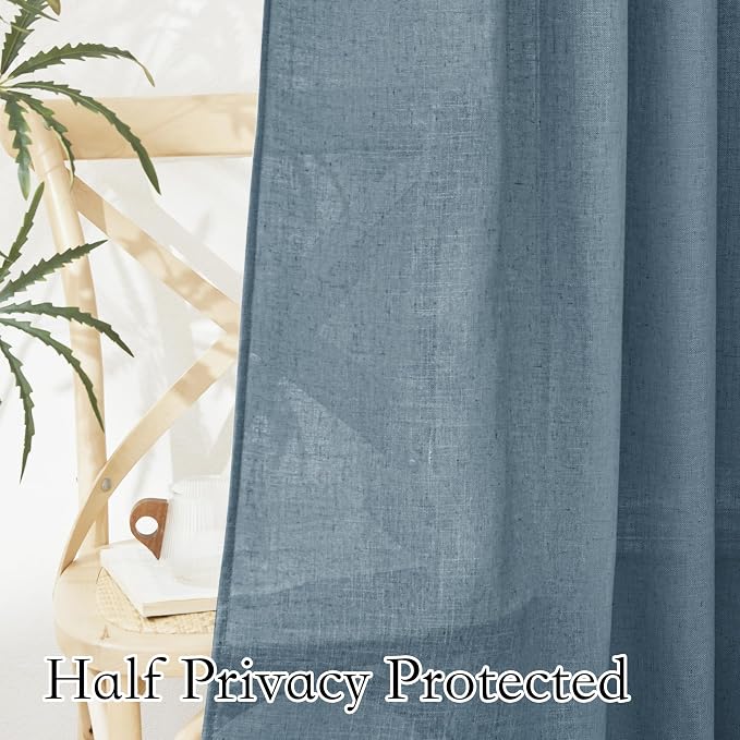 RYB HOME Stone Blue Sheer Curtains 90 inch Long Light Filtering Privacy Window - Image 4