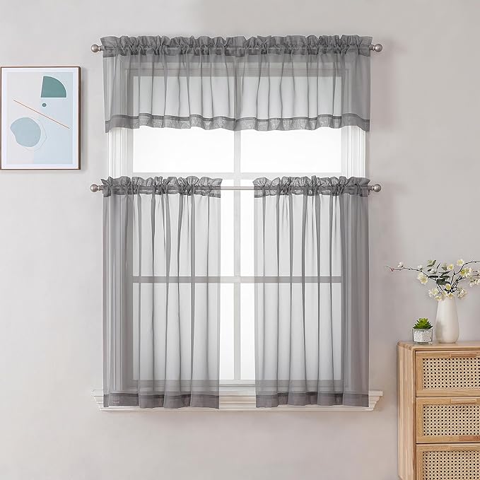 Chyhomenyc Sheer Curtains Tiers 42W x 24L Inches, Light Filtering Small Curtains - Image 2