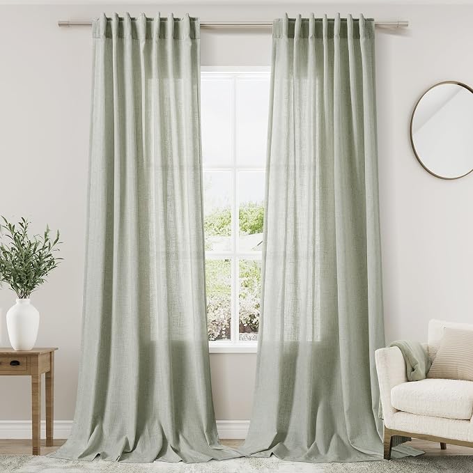 Extra Long Sage Green Curtain 2 Panels 102 inches Long by Nanspring