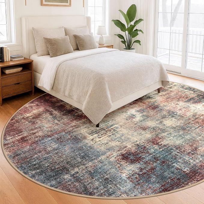IOHOUZE Abstract Round Area Rug 8 Ft Washable Circle Rugs Large Round Rug Non - Image 8