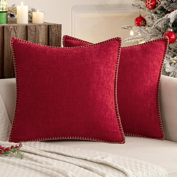 MIULEE Pack of 2 Christmas Pillow Covers 18x18 Inch Red Farmhouse Decorative by MIULEE