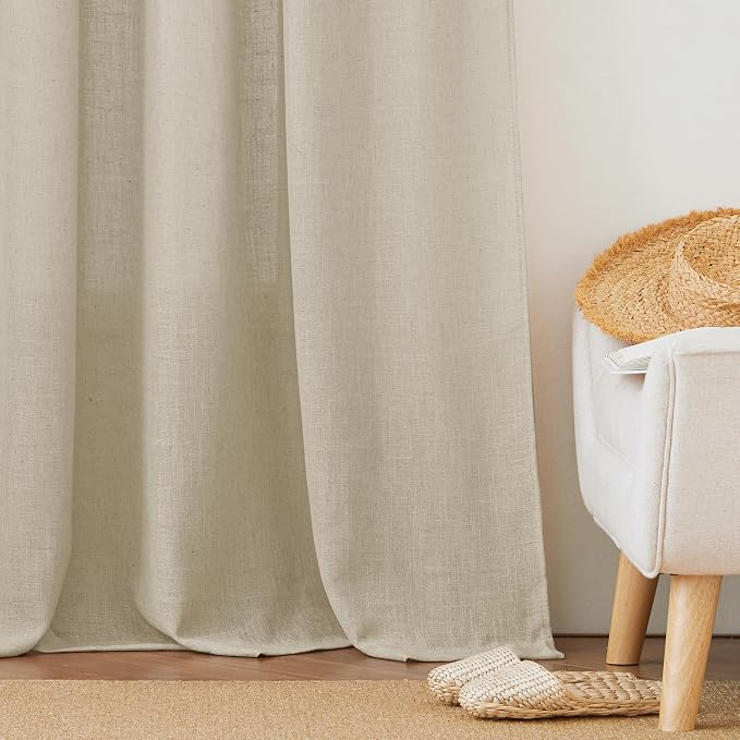 RYB HOME Extra Wide Sheer Curtains, Linen Texture Semitransparent Sheer Drapes - Image 6