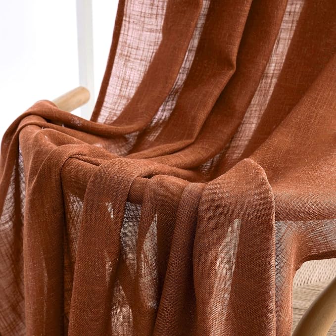 MIULEE Burnt Orange Linen Curtains 84 Inch Length - Image 6