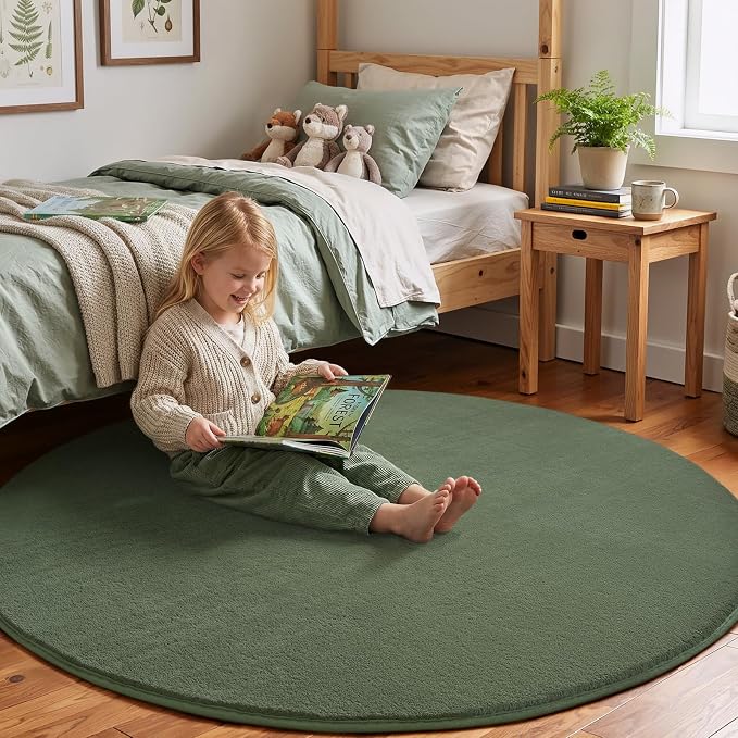 Amearea Sage Green Round Area Rugs 4ft Washable Circle Rugs - Image 4
