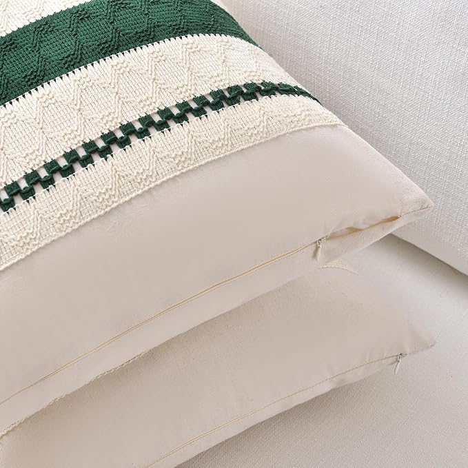Fancy Homi Set of 1 Dark Green Boho Decorative Throw Pillow Covers 18x18 Inch - Image 3