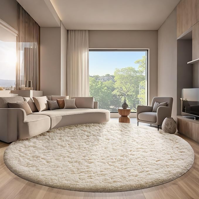 Ophanie Round Rugs 8Ft Ivory Circle Area Rug, Aesthetic Room Decor, Fluffy by Ophanie