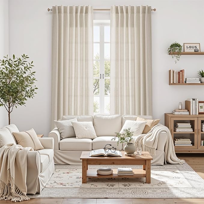 Boho Linen Curtains for Living Room 94 Inches Long Light Filtering Semi Sheer - Image 6