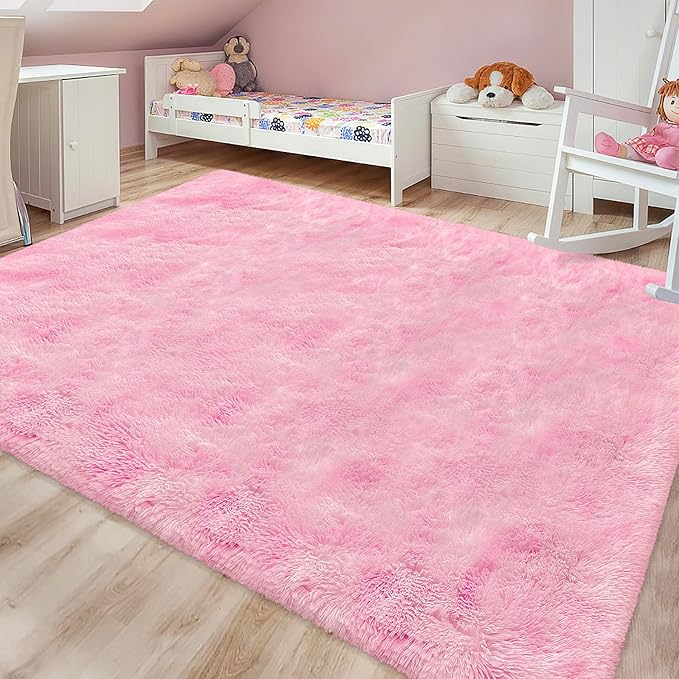 Tie-Dye Pink Soft Shaggy Fluffy Rug by JiaoBaba