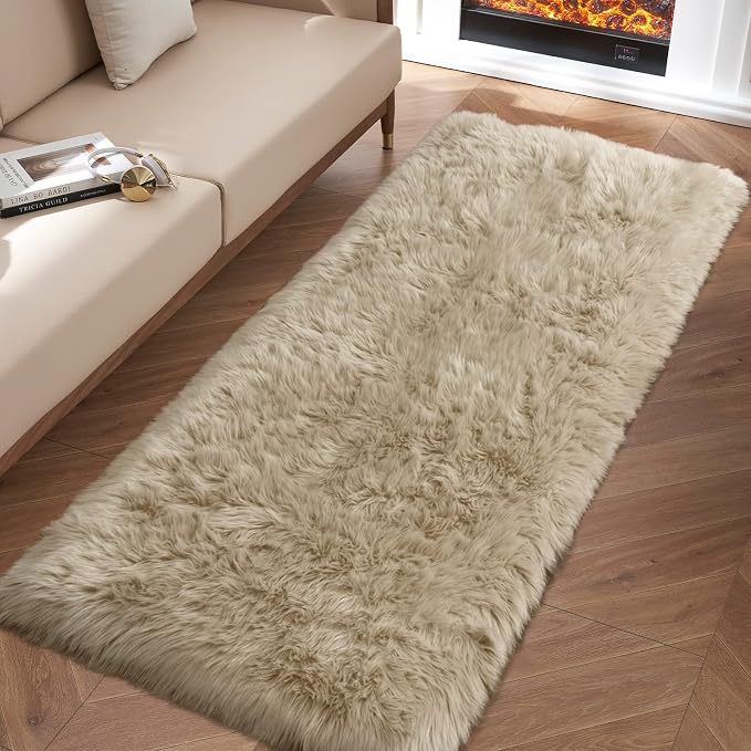 Beige Fluffy Rug for Bedroom, Soft Shag Rug for Sofa Couch Cushion, Cozy Shaggy by Tangsoo