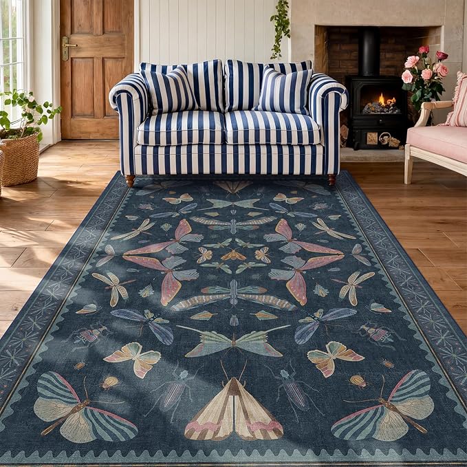 Blue 5x8 Washable Living Room Rugs - Image 3