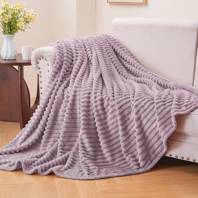 BEDELITE Fleece Throw Blanket for Couch – 3D Ribbed Jacquard Soft and Warm - Image 2