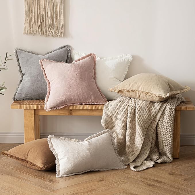 MIULEE Valentines Decorative Throw Pillow Covers Neutral Linen Fringe Throw - Image 7