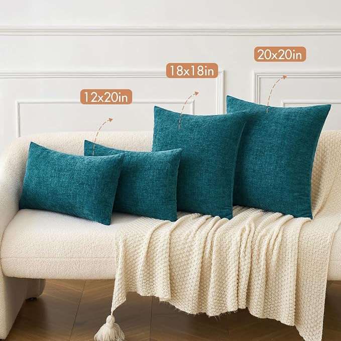 MIULEE Pack of 2 Dark Teal Throw Pillow Covers 18x18 Inch Soft Chenille Pillow - Image 4