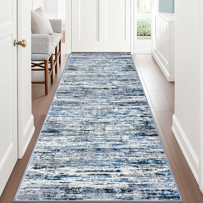 Lansny Modern Abstract Runner Rug 3x8, Washable Kitchen Runner Non-Slip Soft by lansny