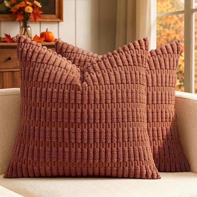 MIULEE Fall Decorative Throw Pillow Covers 12x12 Dark Rust Pack of 2 | by MIULEE
