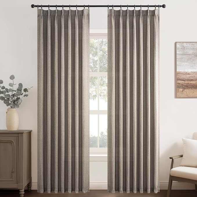 100 Inches Long Pinch Pleated Semi Sheer Curtains, Burlywood Linen Blended - Image 9