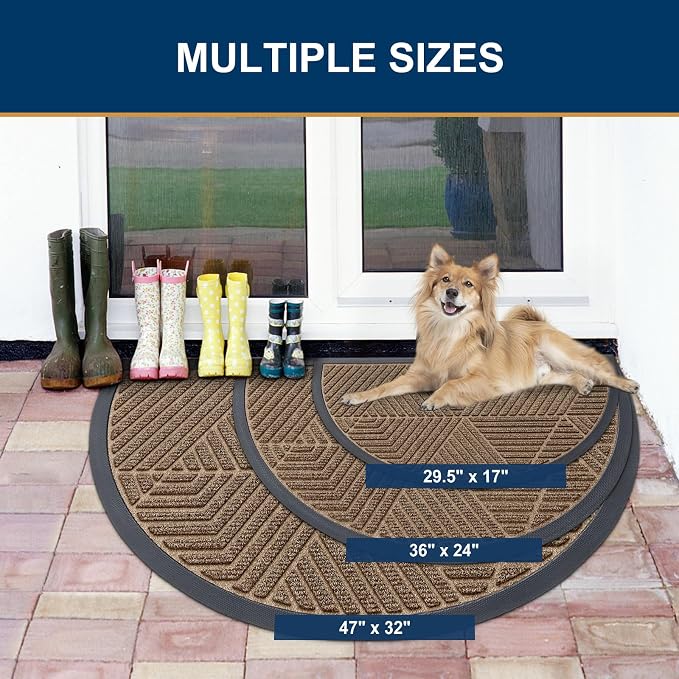 Smiry Half Circle Front Door Mat Outside Entrance, Heavy Duty Sturdy Natural - Image 2