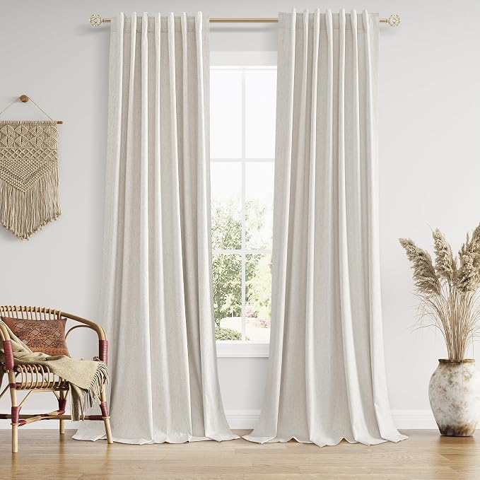 Guken Boho 100% Blackout Linen Curtains 84 Inch Long 2 Panels Set by Guken