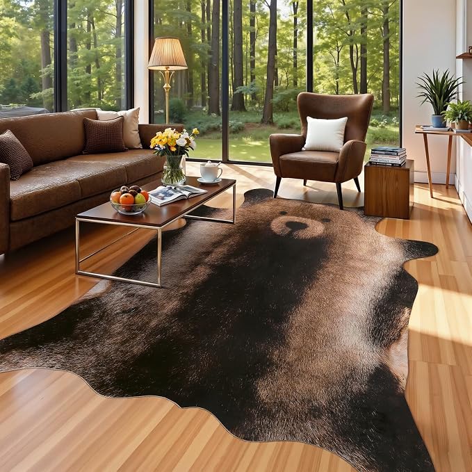 AROGAN Premium Bear Print Rug 6.2x7 Feet, Machine Washable Faux Fur Rug by AROGANAREARUG
