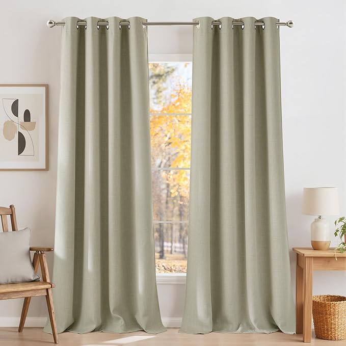 NICETOWN Faux Linen Beige Blackout Curtains 84 inches Long by NICETOWN