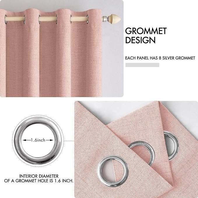 MIULEE Linen Curtains for Bedroom 100% Blackout Thermal Insulated Blush Pink - Image 4
