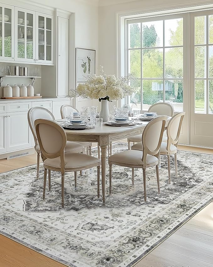 AMADA HOMEFURNISHING Grey 8x10 Area Rug, Washable Low-Profile Large Area Rug - Image 9