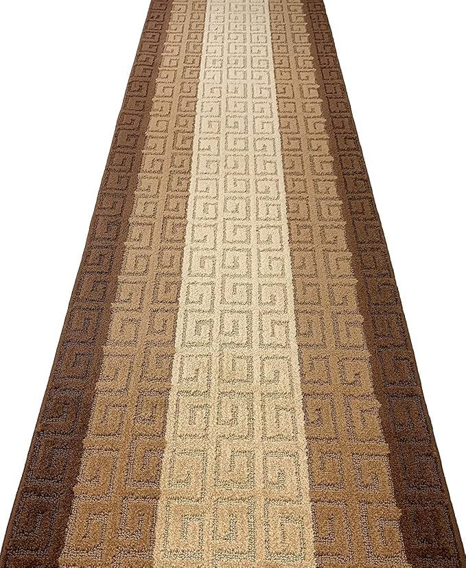Custom Length Hallway Runner Rug, Slip Resistant, Meander Brown, 26 Inch X 14 - Image 3