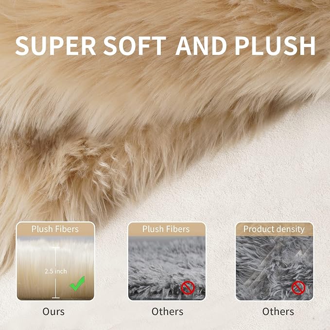 Beige Fluffy Rug for Bedroom, Soft Shag Rug for Sofa Couch Cushion, Cozy Shaggy - Image 5